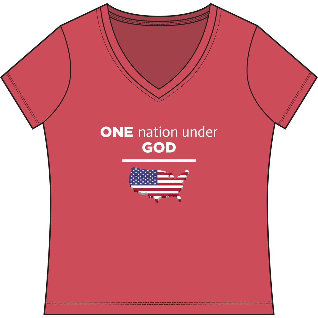Women's "One Nation Under God" Patriotic V‑Neck Tee