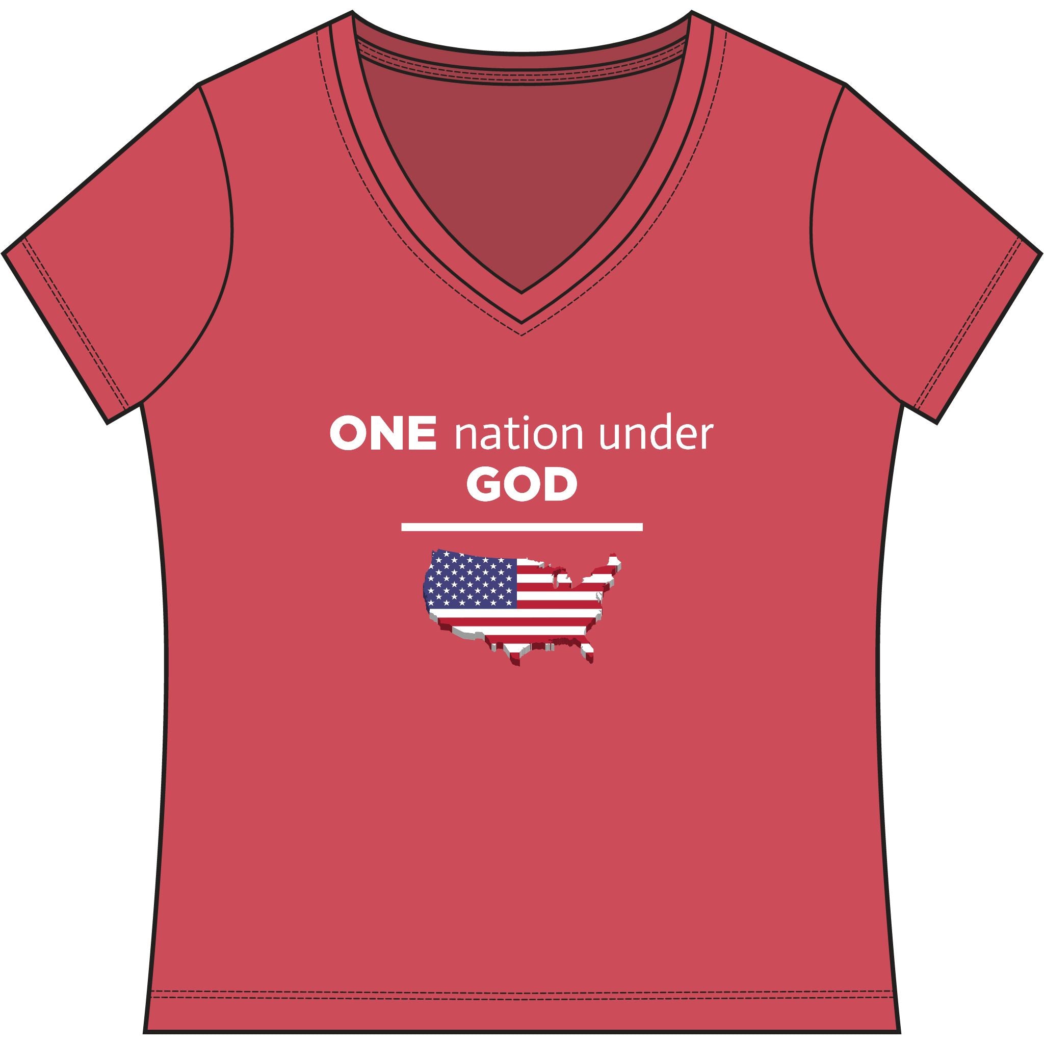 Women's "One Nation Under God" Patriotic V‑Neck Tee
